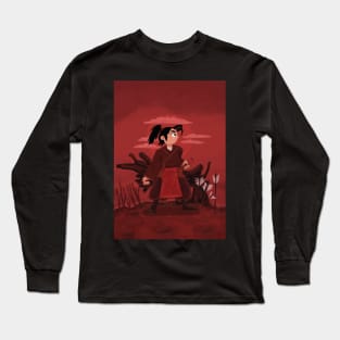 FEMALE SAMURAI IN RED DIGITAL PAINTING Long Sleeve T-Shirt